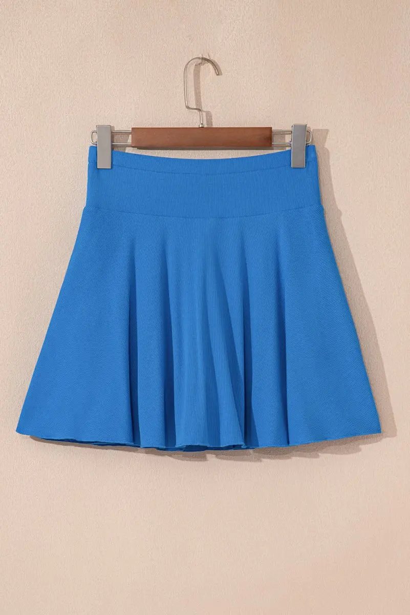 Blue A-line Draped High Waist Phone Pocket Lined Skort - Love Salve